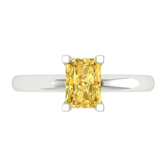 1 cttw Natural Citrine Solitaire  Engagement Ring - Solid White Gold (VVS1, Emerald Cut,7X5mm)