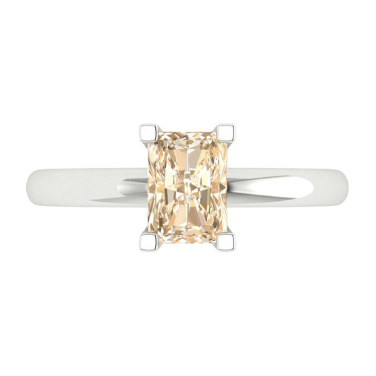 1 cttw Natural Morganite Solitaire  Engagement Ring - Solid White Gold (VVS1, Emerald Cut,7X5mm)