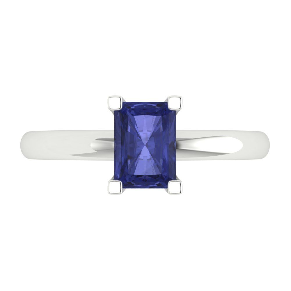 1 cttw Simulated Tanzanite Solitaire  Engagement Ring - Solid Gold (Emerald Cut,7X5mm)