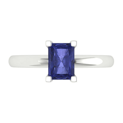 1 cttw Simulated Tanzanite Solitaire  Engagement Ring - Solid Gold (Emerald Cut,7X5mm)