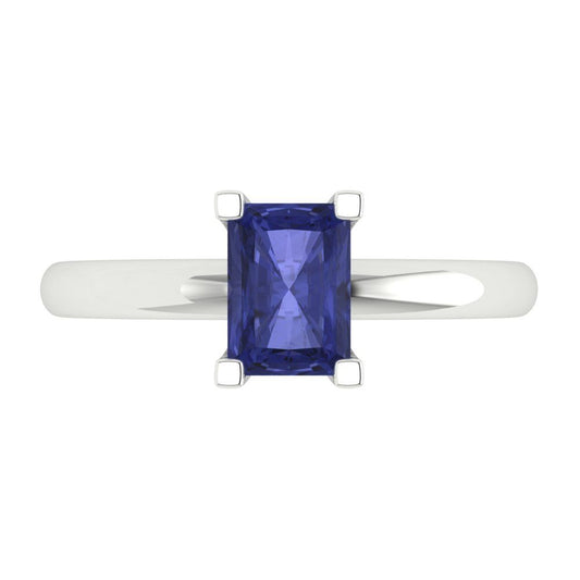 1 cttw Simulated Tanzanite Solitaire  Engagement Ring - Solid White Gold (VVS1, Emerald Cut,7X5mm)