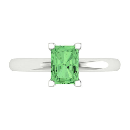 1 cttw Zirconia Simulated Green Diamond Solitaire  Engagement Ring - Solid Gold (VVS1, Emerald Cut,7X5mm)