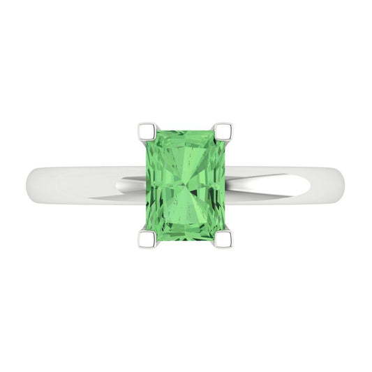 1 cttw Zirconia Simulated Green Diamond Solitaire  Engagement Ring - Solid White Gold (VVS1, Emerald Cut,7X5mm)