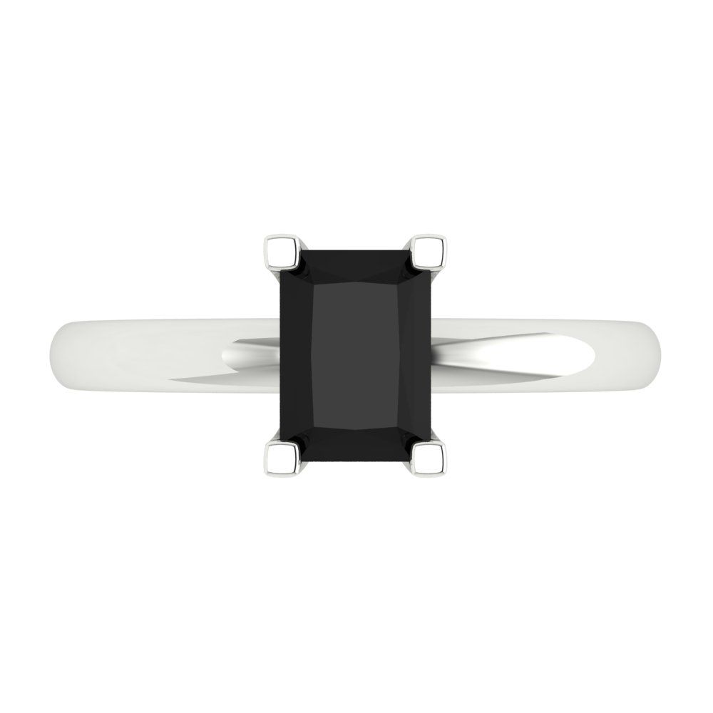 1 cttw Natural Onyx Solitaire  Engagement Ring - Solid Gold (Emerald Cut,7X5mm)
