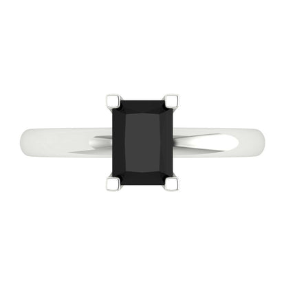 1 cttw Natural Onyx Solitaire  Engagement Ring - Solid Gold (Emerald Cut,7X5mm)