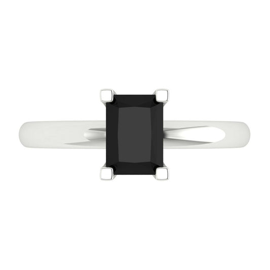 1 cttw Natural Onyx Solitaire  Engagement Ring - Solid White Gold (VVS1, Emerald Cut,7X5mm)