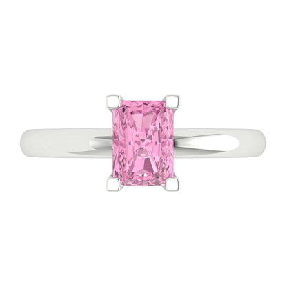 1 cttw Zirconia Simulated Pink Diamond Solitaire  Engagement Ring - Solid Gold (VVS1, Emerald Cut,7X5mm)