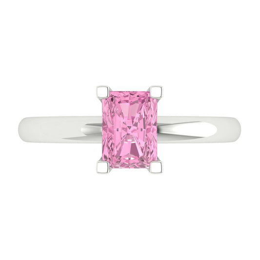 1 cttw Zirconia Simulated Pink Diamond Solitaire  Engagement Ring - Solid White Gold (VVS1, Emerald Cut,7X5mm)