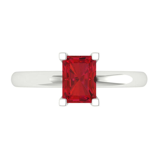 1 cttw Simulated Pink Tourmaline Solitaire  Engagement Ring - Solid White Gold (VVS1, Emerald Cut,7X5mm)