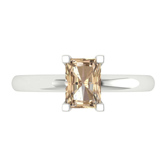 1 cttw Yellow Moissanite Solitaire  Engagement Ring - Solid White Gold (VVS1, Emerald Cut,7X5mm)