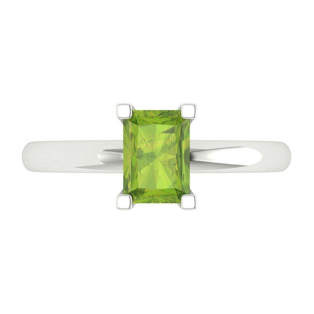 1 cttw Natural Peridot Solitaire  Engagement Ring - Solid White Gold (VVS1, Emerald Cut,7X5mm)