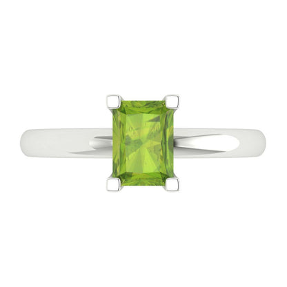 1 cttw Natural Peridot Solitaire  Engagement Ring - Solid White Gold (VVS1, Emerald Cut,7X5mm)