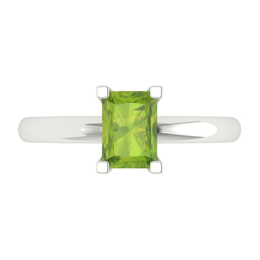 1 cttw Natural Peridot Solitaire  Engagement Ring - Solid White Gold (VVS1, Emerald Cut,7X5mm)