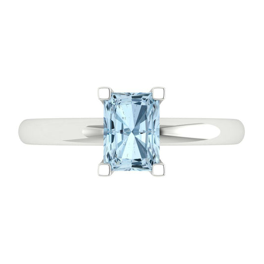 1 cttw Zirconia Simulated Blue Diamond Solitaire  Engagement Ring - Solid White Gold (VVS1, Emerald Cut,7X5mm)