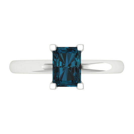 1 cttw Natural London Blue Topaz Solitaire  Engagement Ring - Solid White Gold (VVS1, Emerald Cut,7X5mm)