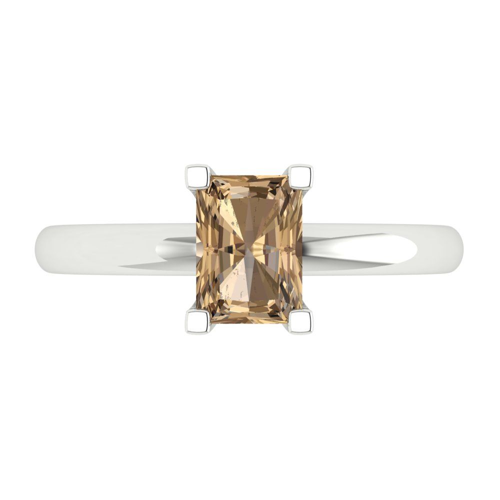 1 cttw Zirconia Simulated Champagne Diamond Solitaire  Engagement Ring - Solid Gold (VVS1, Emerald Cut,7X5mm)