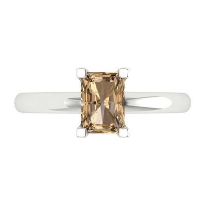 1 cttw Zirconia Simulated Champagne Diamond Solitaire  Engagement Ring - Solid Gold (VVS1, Emerald Cut,7X5mm)