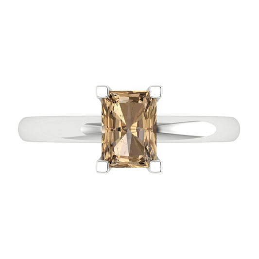 1 cttw Zirconia Simulated Champagne Diamond Solitaire  Engagement Ring - Solid White Gold (VVS1, Emerald Cut,7X5mm)