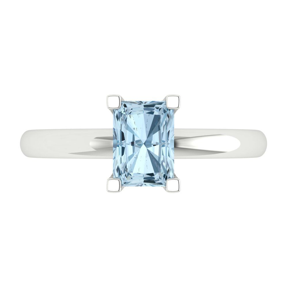 1 cttw Natural Aquamarine Solitaire  Engagement Ring - Solid Gold (Emerald Cut,7X5mm)