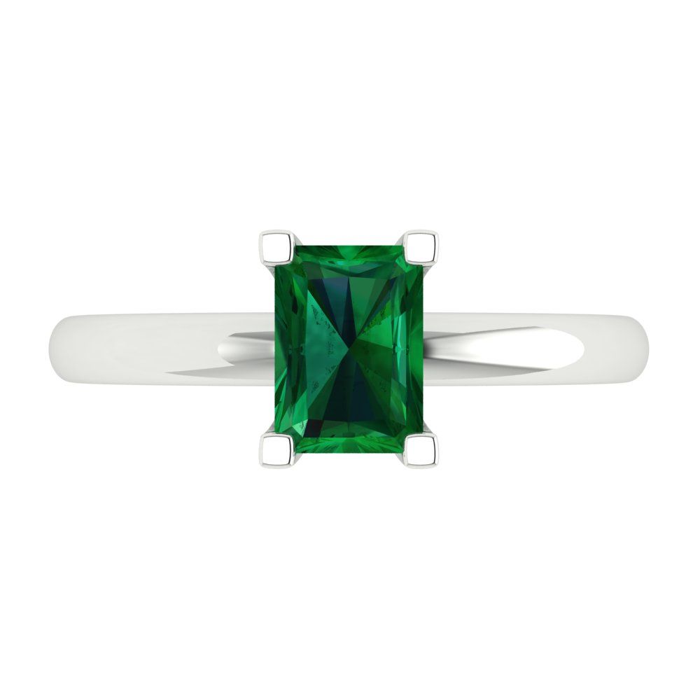 1 cttw Simulated Emerald Solitaire  Engagement Ring - Solid Gold (Emerald Cut,7X5mm)
