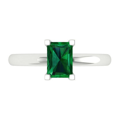 1 cttw Simulated Emerald Solitaire  Engagement Ring - Solid Gold (Emerald Cut,7X5mm)