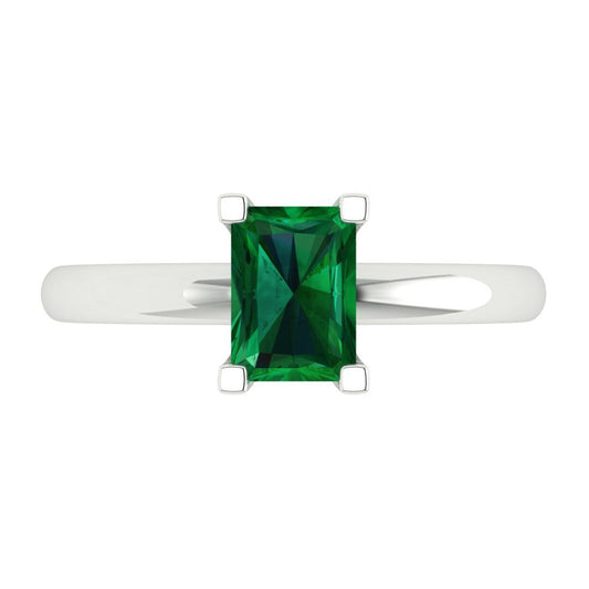 1 cttw Simulated Emerald Solitaire  Engagement Ring - Solid White Gold (VVS1, Emerald Cut,7X5mm)