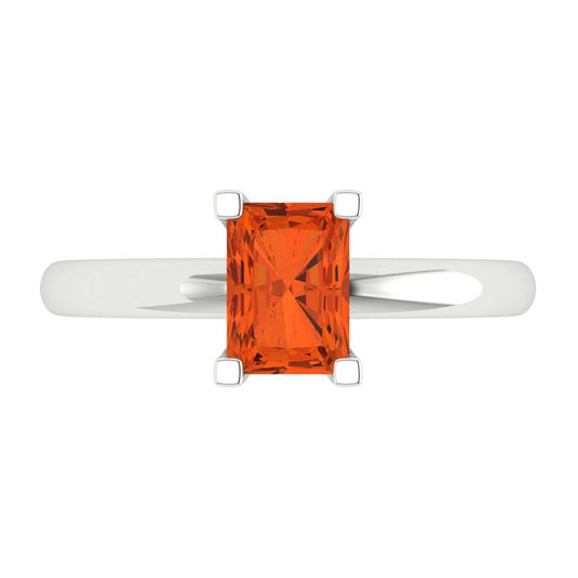 1 cttw Zirconia Simulated Red Diamond Solitaire  Engagement Ring - Solid White Gold (VVS1, Emerald Cut,7X5mm)