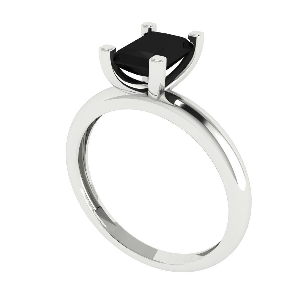 1 cttw Natural Onyx Solitaire  Engagement Ring - Solid Gold (Emerald Cut,7X5mm)
