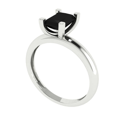 1 cttw Natural Onyx Solitaire  Engagement Ring - Solid Gold (Emerald Cut,7X5mm)