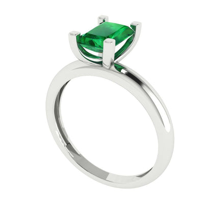 1 cttw Simulated Emerald Solitaire  Engagement Ring - Solid Gold (Emerald Cut,7X5mm)