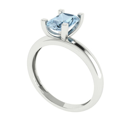 1 cttw Natural Swiss Blue Topaz Solitaire  Engagement Ring - Solid Gold (Emerald Cut,7X5mm)
