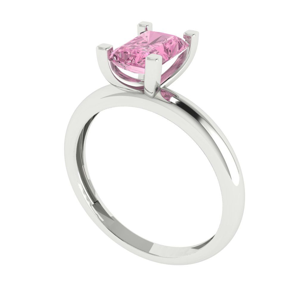 1 cttw Zirconia Simulated Pink Diamond Solitaire  Engagement Ring - Solid Gold (VVS1, Emerald Cut,7X5mm)