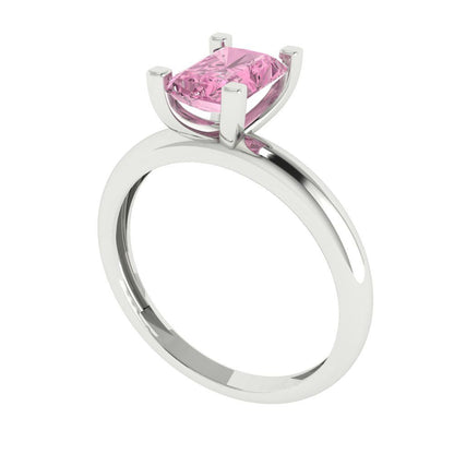 1 cttw Zirconia Simulated Pink Diamond Solitaire  Engagement Ring - Solid Gold (VVS1, Emerald Cut,7X5mm)