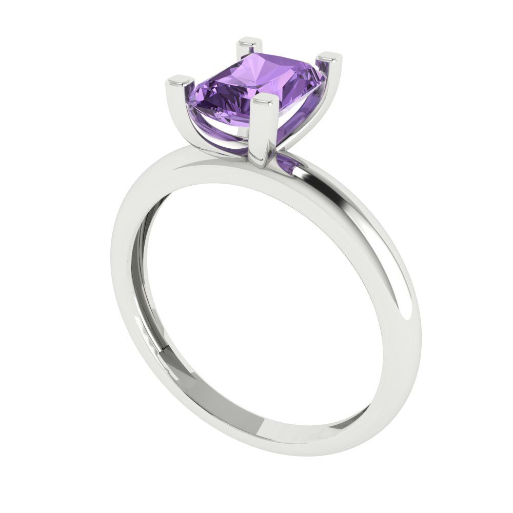 1 cttw Simulated Alexandrite Solitaire  Engagement Ring - Solid Gold (Emerald Cut,7X5mm)