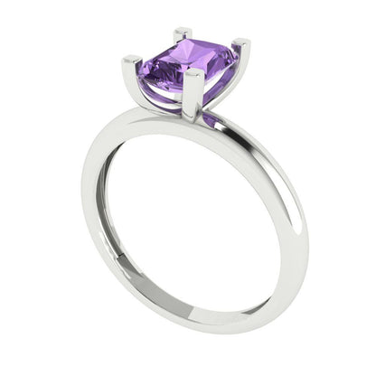 1 cttw Simulated Alexandrite Solitaire  Engagement Ring - Solid Gold (Emerald Cut,7X5mm)