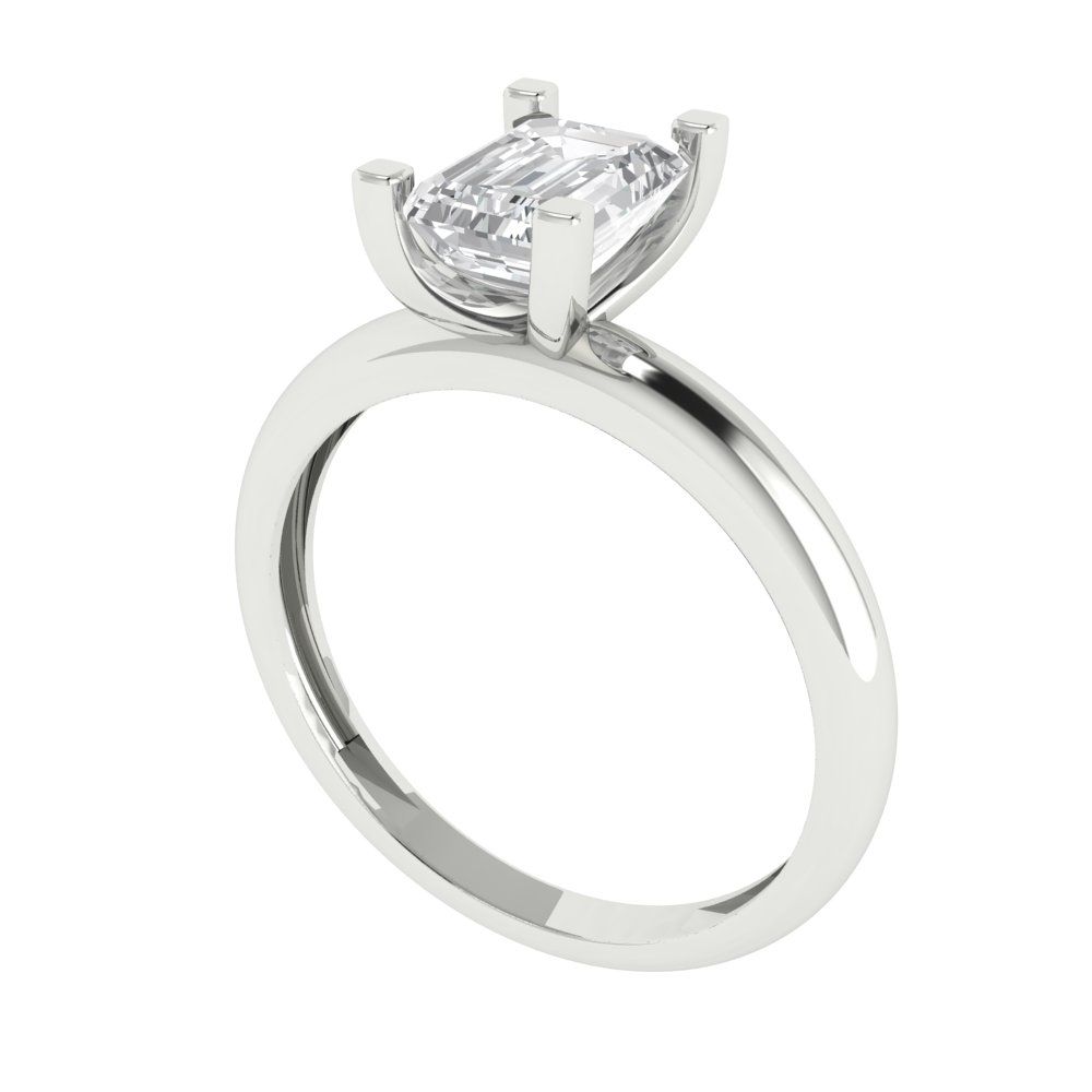 1 cttw Certified Moissanite Solitaire  Engagement Ring - Solid Gold (VVS1, D-F,Emerald Cut,7X5mm)