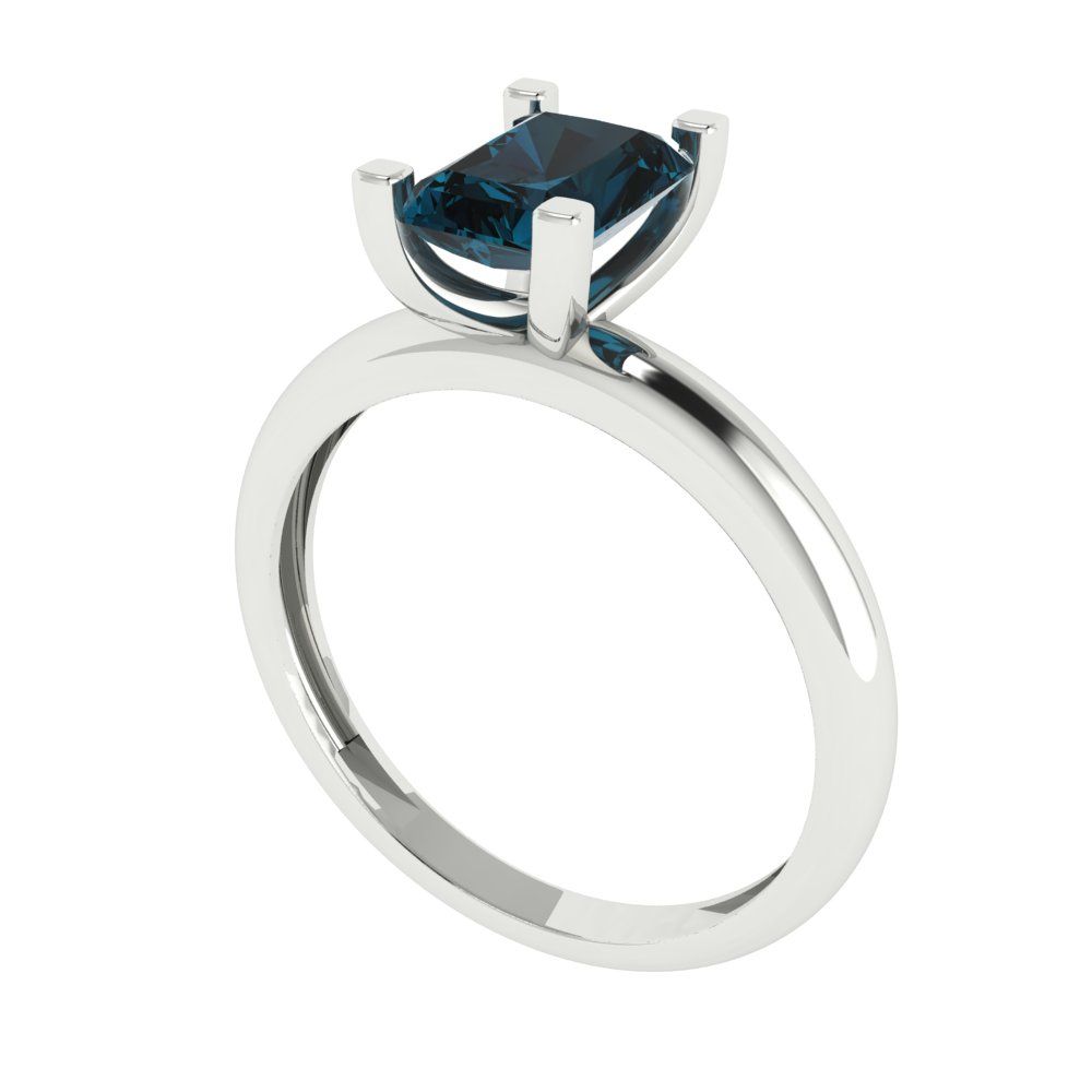 1 cttw Natural London Blue Topaz Solitaire  Engagement Ring - Solid Gold (Emerald Cut,7X5mm)