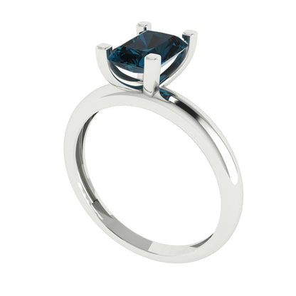 1 cttw Natural London Blue Topaz Solitaire  Engagement Ring - Solid Gold (Emerald Cut,7X5mm)