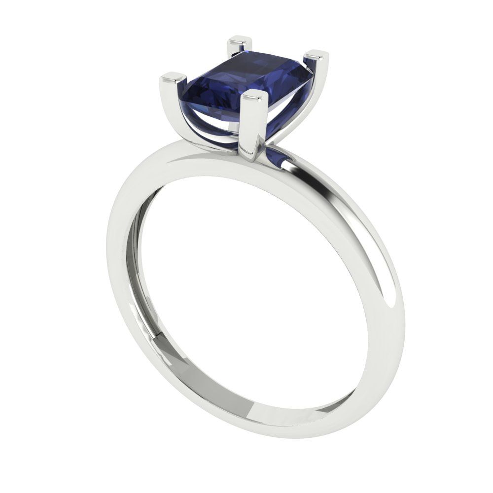 1 cttw Simulated Blue Sapphire Solitaire  Engagement Ring - Solid Gold (Emerald Cut,7X5mm)