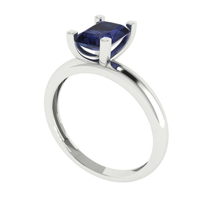 1 cttw Simulated Blue Sapphire Solitaire  Engagement Ring - Solid Gold (Emerald Cut,7X5mm)