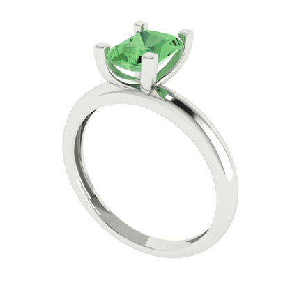 1 cttw Zirconia Simulated Green Diamond Solitaire  Engagement Ring - Solid Gold (VVS1, Emerald Cut,7X5mm)