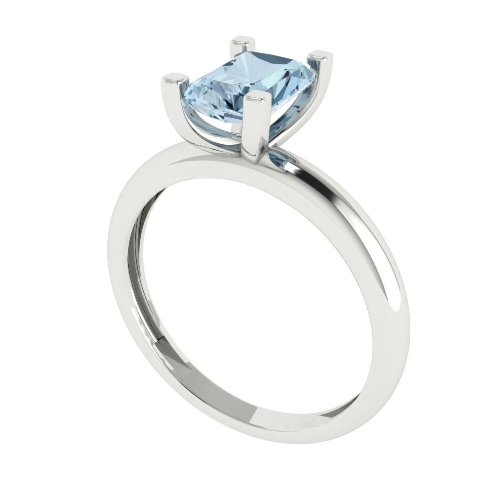 1 cttw Natural Aquamarine Solitaire  Engagement Ring - Solid Gold (Emerald Cut,7X5mm)