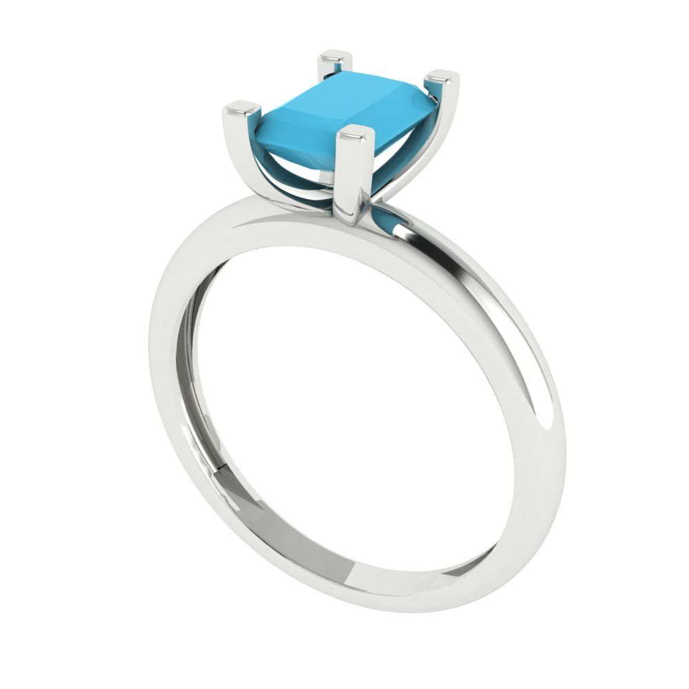 1 cttw Simulated Turquoise Solitaire  Engagement Ring - Solid Gold (Emerald Cut,7X5mm)