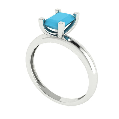 1 cttw Simulated Turquoise Solitaire  Engagement Ring - Solid Gold (Emerald Cut,7X5mm)