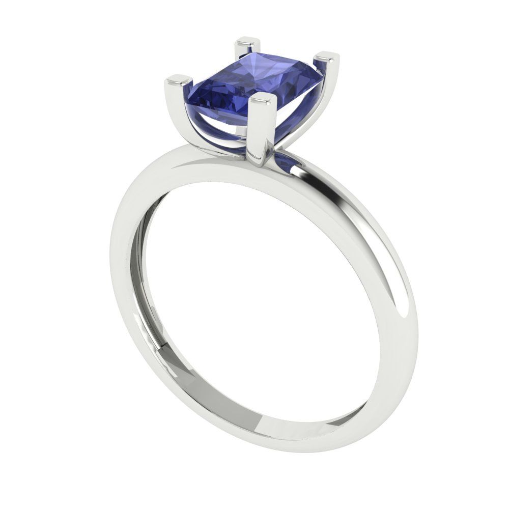 1 cttw Simulated Tanzanite Solitaire  Engagement Ring - Solid Gold (Emerald Cut,7X5mm)