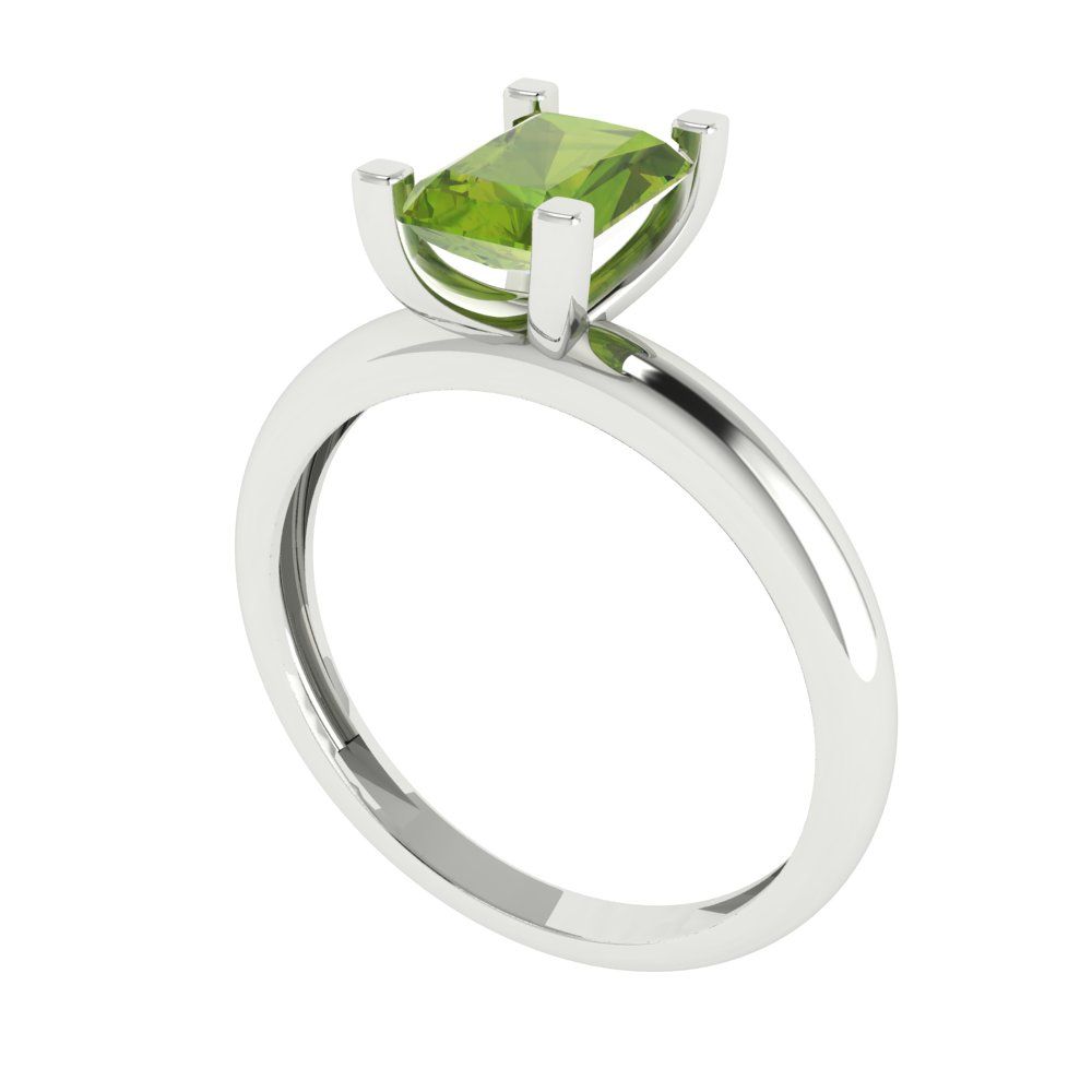 1 cttw Natural Peridot Solitaire  Engagement Ring - Solid White Gold (VVS1, Emerald Cut,7X5mm)