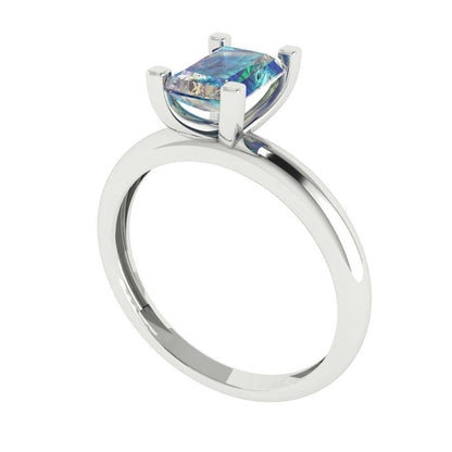 1 cttw Blue Moissanite Solitaire  Engagement Ring - Solid Gold (Emerald Cut,7X5mm)