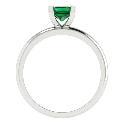 1 cttw Simulated Emerald Solitaire  Engagement Ring - Solid Gold (Emerald Cut,7X5mm)