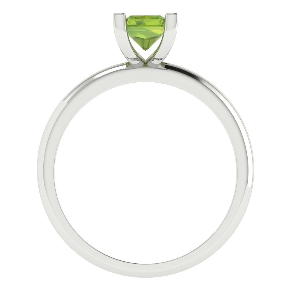 1 cttw Natural Peridot Solitaire  Engagement Ring - Solid White Gold (VVS1, Emerald Cut,7X5mm)