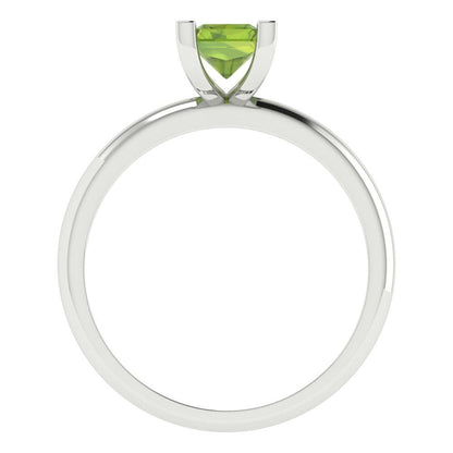 1 cttw Natural Peridot Solitaire  Engagement Ring - Solid White Gold (VVS1, Emerald Cut,7X5mm)